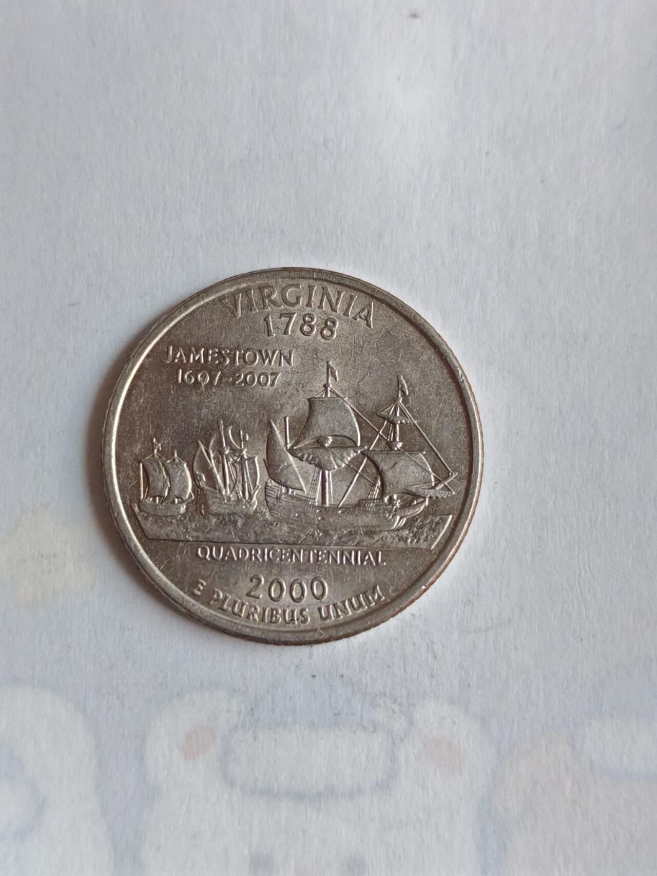 外国硬币 美国1999年启动50州纪念25分币计划，每年发行5枚代表不同州的纪念币