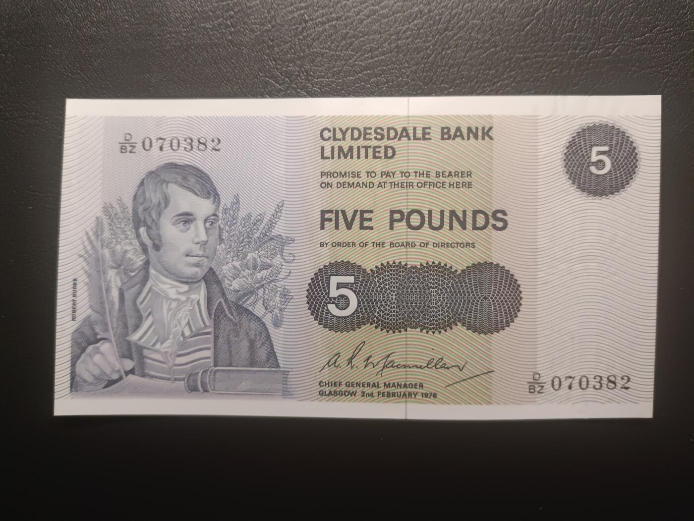 2026一月第三期，总213期 苏格兰克莱斯戴勒1976年5镑UNC，诗人伯恩斯和他诗歌意境中的田鼠，少见早期年份