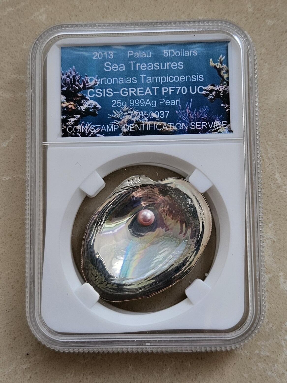 【币将精彩】世界钱币拍卖（2026-2-4） 帕劳2013年玉蚌含珠幻彩银币信泰评级币带证书