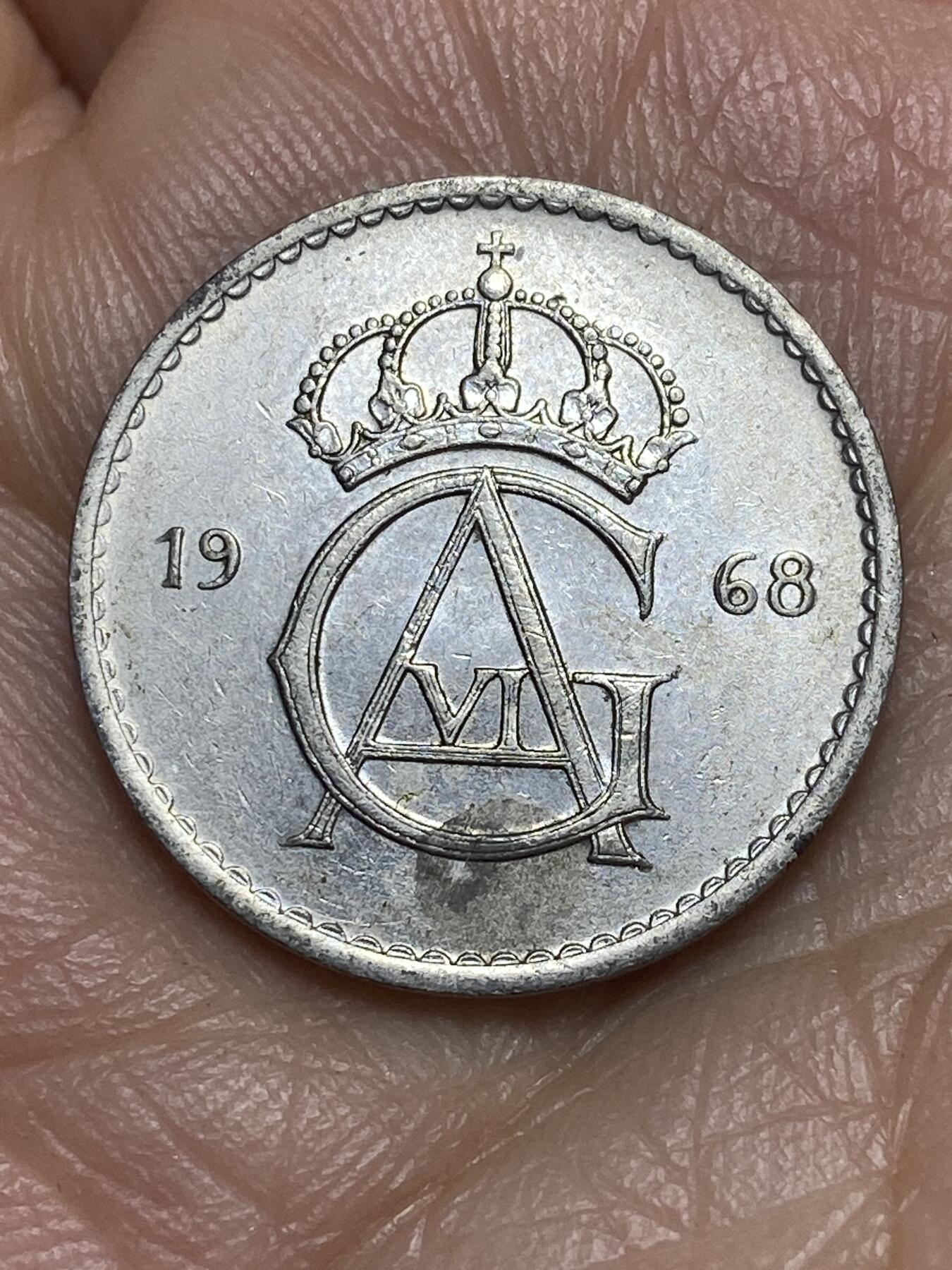 2026年第九场(总第一百七十八场）外国好品散币场(免佣金) 瑞典🇸🇪1968年50欧尔(古斯塔夫六世第二版，U标)