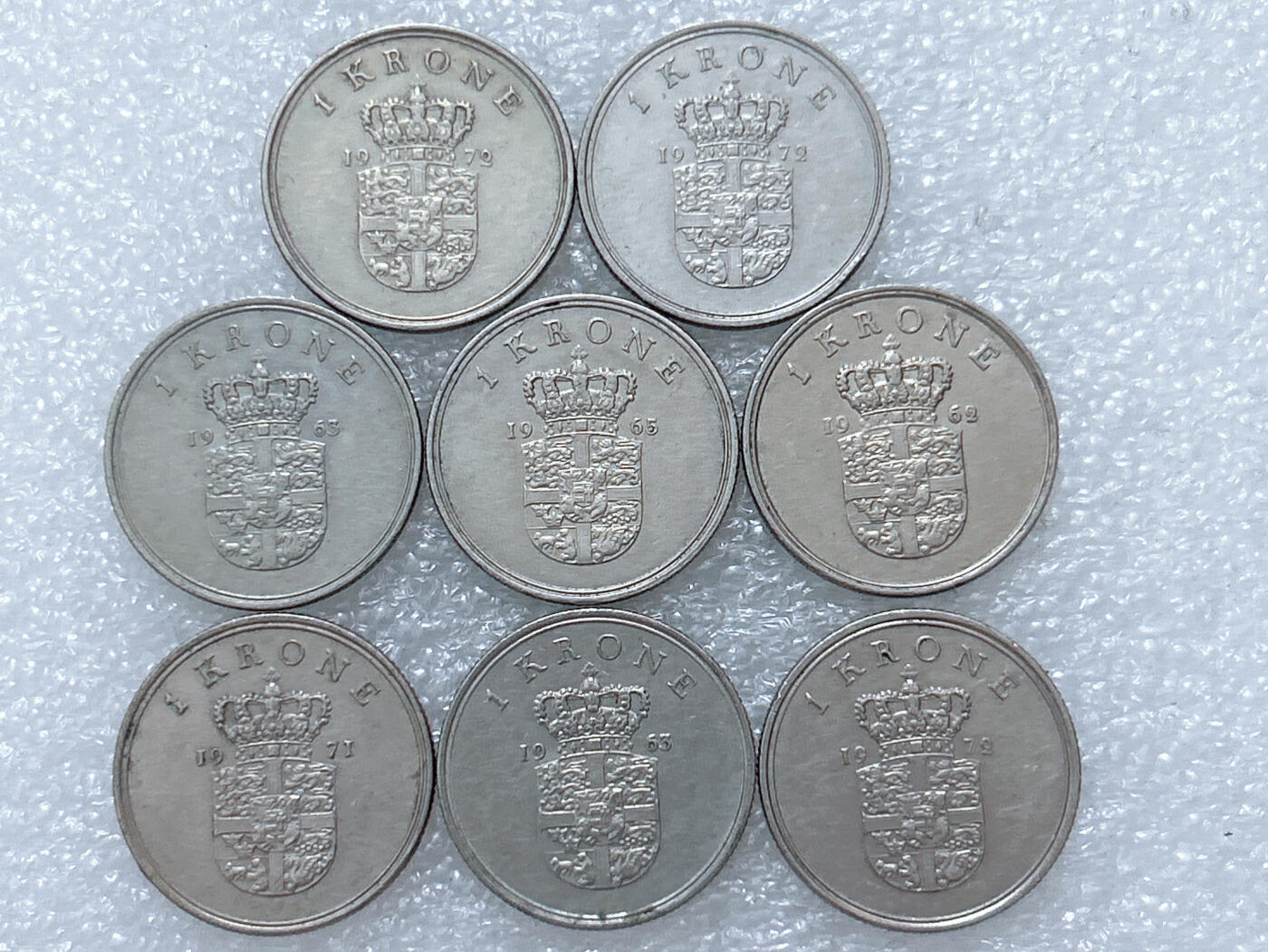 第一海外回流一元起拍收藏 散集专场  第293期 丹麦1克朗硬币 弗雷德里克九世头像 8枚