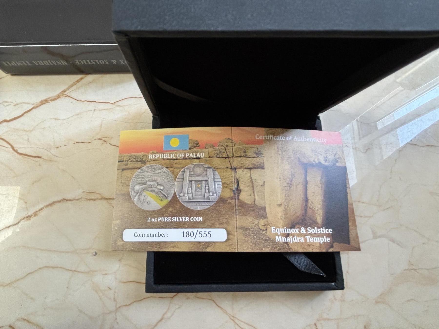 第188期拍卖 帕劳2022年春分冬至系列穆那德利亚2盎司纪念银币NGC-MS70原盒证书，999银，发行555枚