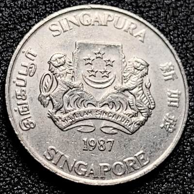 泉币菌-第171场- 精品福利场 - 1987 高币值 新加坡20分 绒球花 高盾徽版 直径21.36mm