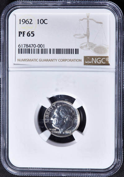 【俄甄集藏】“万象更新、马呈祥瑞”迎新春俄甄精品场-2026年(047)01-21 星期三 晚 19:30 全场包邮 - 美国1962年罗斯福10美分精制银币，NGC PF65，精制稀少