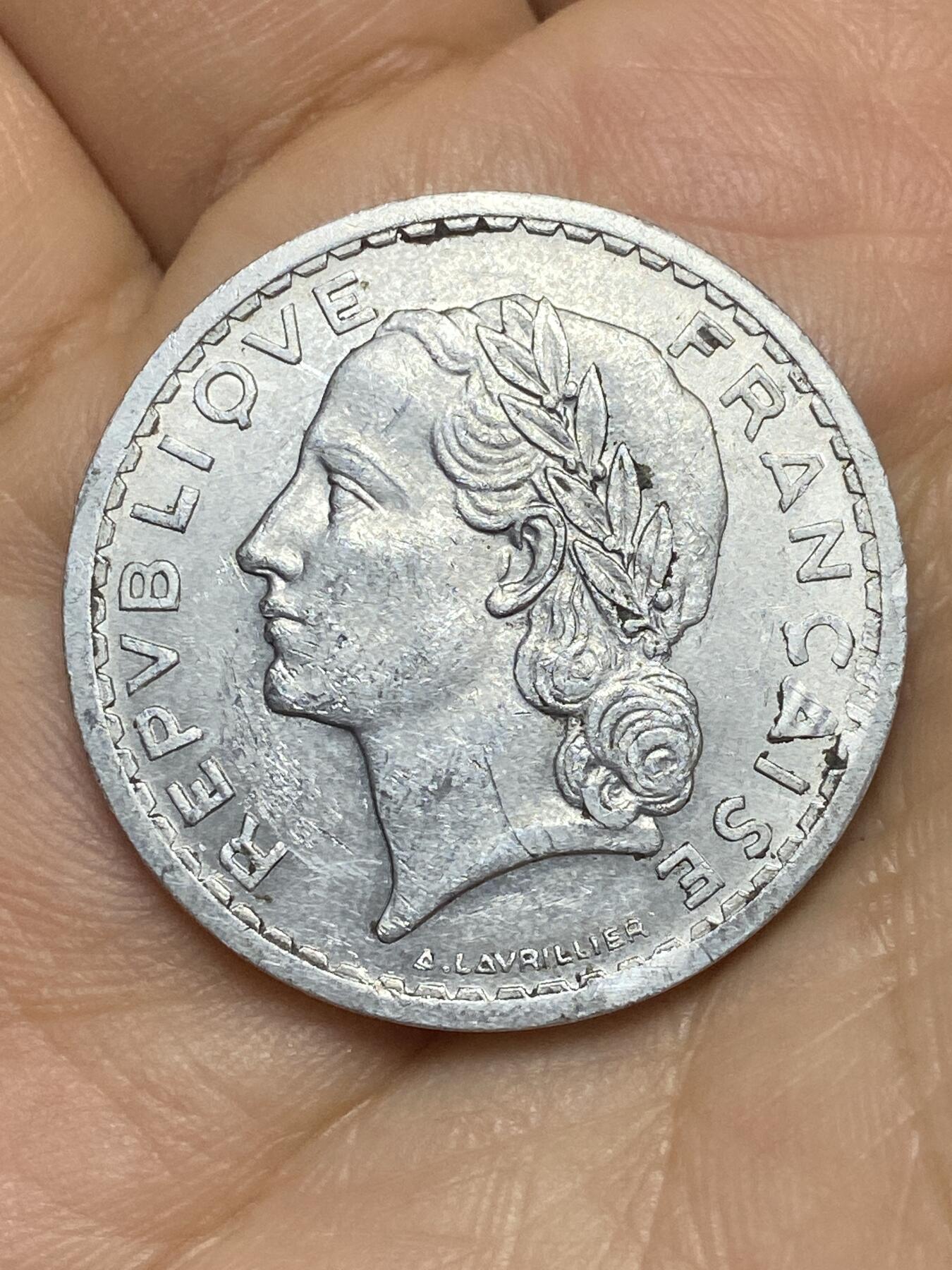 2026年第十场(总第一百七十九场）外国好品散币场(免佣金) 法兰西第四共和国1945年5法郎(Open9–开口9版，首发年)