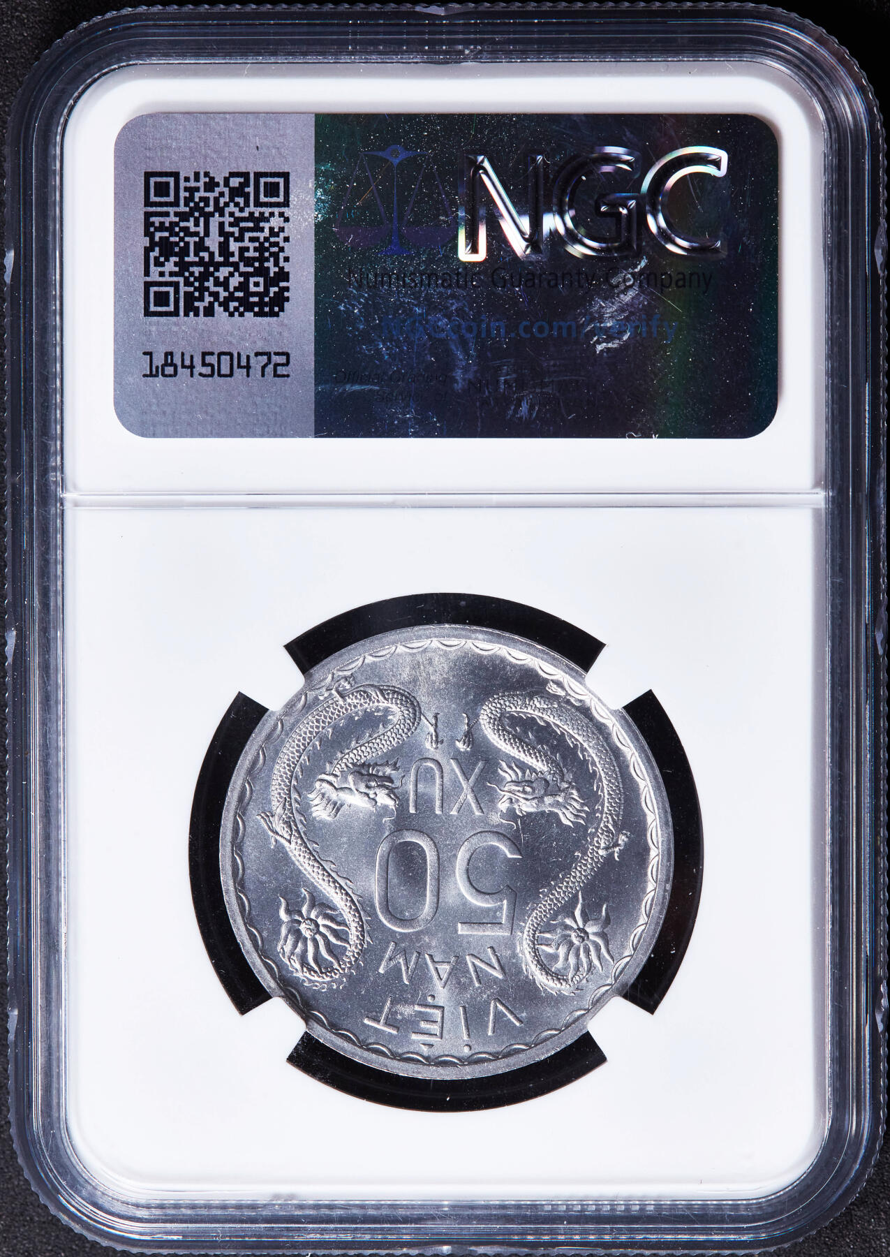 【俄甄集藏】“万象更新、马呈祥瑞”迎新春俄甄精品场-2026年(047)01-21 星期三 晚 19:30 全场包邮 越南南越1953年三姐妹双龙50分铝币，NGC MS65，最大面值，转光品相