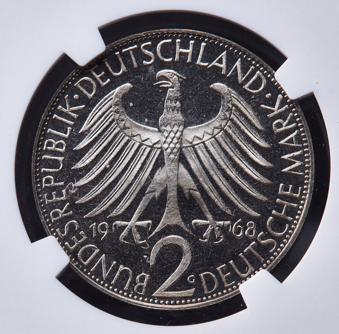 【俄甄集藏】“万象更新、马呈祥瑞”迎新春俄甄精品场-2026年(047)01-21 星期三 晚 19:30 全场包邮 联邦德国（西德）1968年G版2马克物理学家马克斯·普朗克精制镍币，NGC PF67CAMEO，精制稀少，发行量只有6023枚