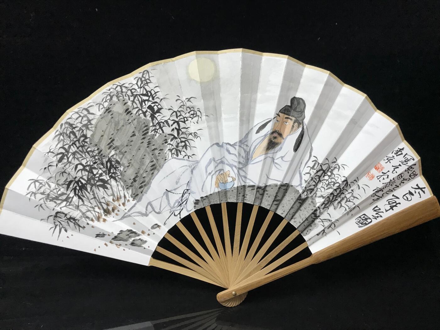 抚柳草堂-第九期章牌钱币（大寒专场） 奖章勋章限时免佣 满百包邮 放漏专场 纯手绘太白醉酒图折扇 实力派画家纯手绘 笔墨丰富构图完整 开合设计效果好 长30cm宽2.8cm 