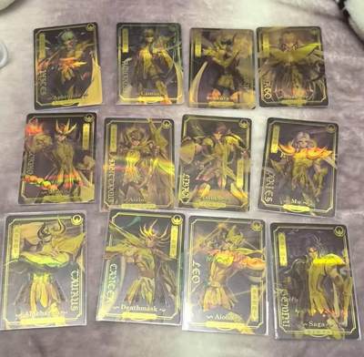 春节前倒数第三场！！龙虎卡牌-七三场（满200元包邮，无佣金，每周六结拍，欢迎送拍） - 彩闪小卡12张全 圣斗士星矢30周年展览卡 黄金圣斗士一套（卡背星座）