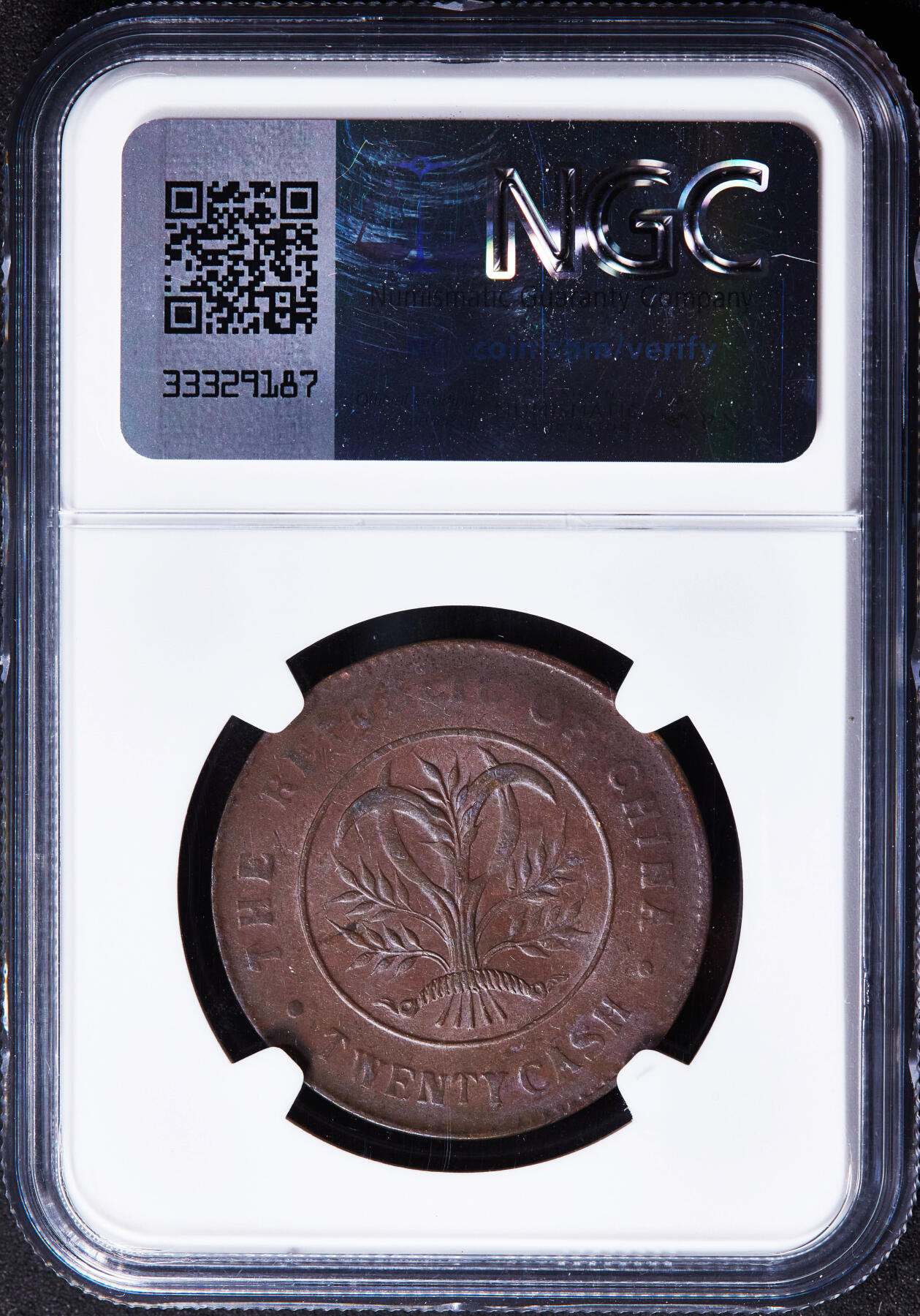 【俄甄集藏】“万象更新、马呈祥瑞”迎新春俄甄精品场-2026年(047)01-21 星期三 晚 19:30 全场包邮 中华民国1919年湖南省双旗20文铜币，NGC AU58，巧克力包浆，铜光犹存