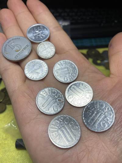 2026年第十场(总第一百七十九场）外国好品散币场(免佣金) - 铝币9枚：奥地利🇦🇹10格罗申1971年73年83年87年89年，1952年2格罗申，芬兰🇫🇮1973年1盆尼，日本昭和五十八年1円，代币