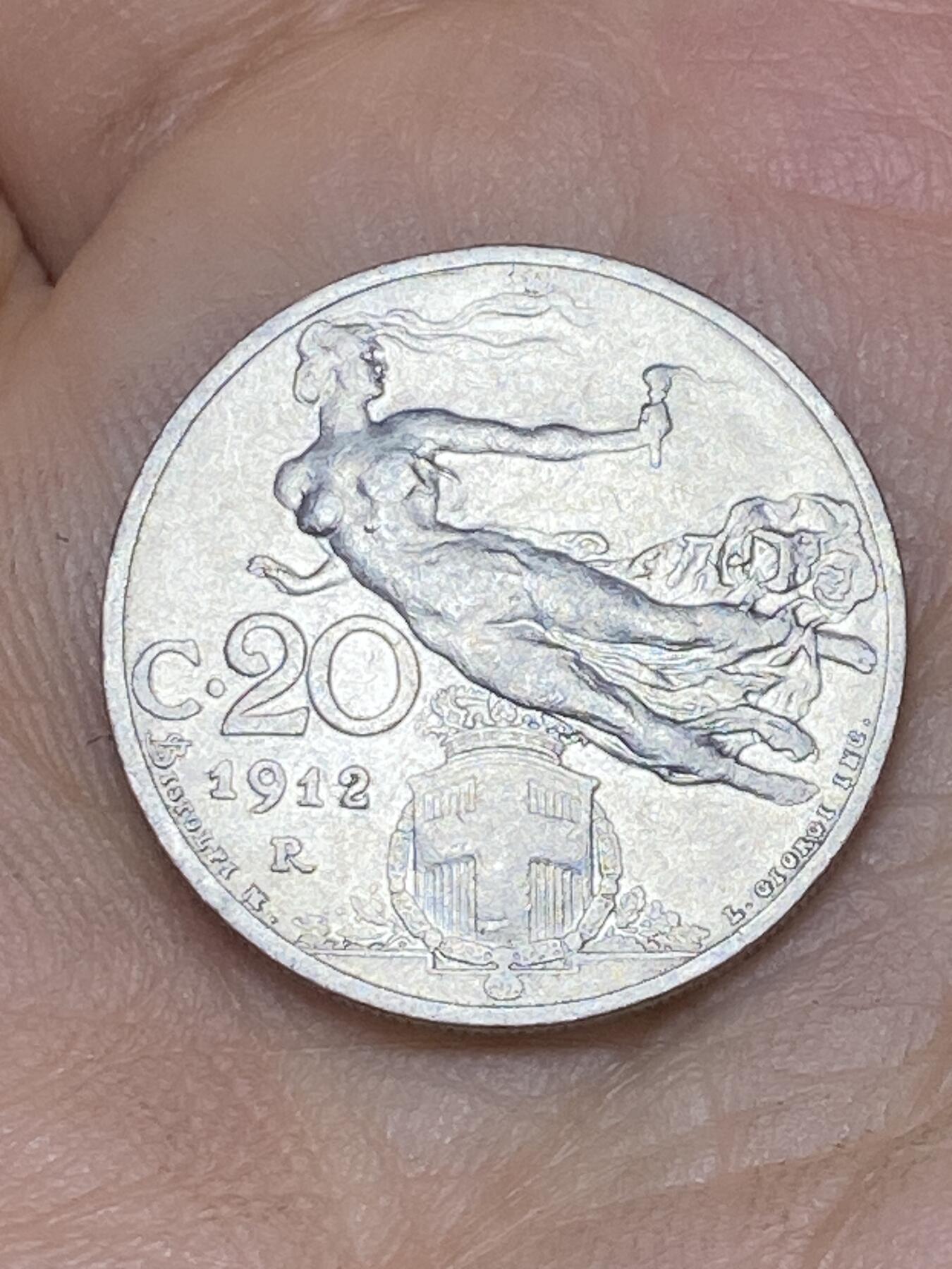 2026年第十场(总第一百七十九场）外国好品散币场(免佣金) 好品–意大利王国1912年20分(维托里奥·埃马努埃莱三世第二套)