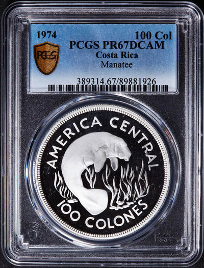 【俄甄集藏】“万象更新、马呈祥瑞”迎新春俄甄精品场-2026年(047)01-21 星期三 晚 19:30 全场包邮 - 哥斯达黎加1974年野生动物保护-海牛100科朗精制大银币，PCGS PR67DC，重35克，925银，发行量11000枚，憨态可掬