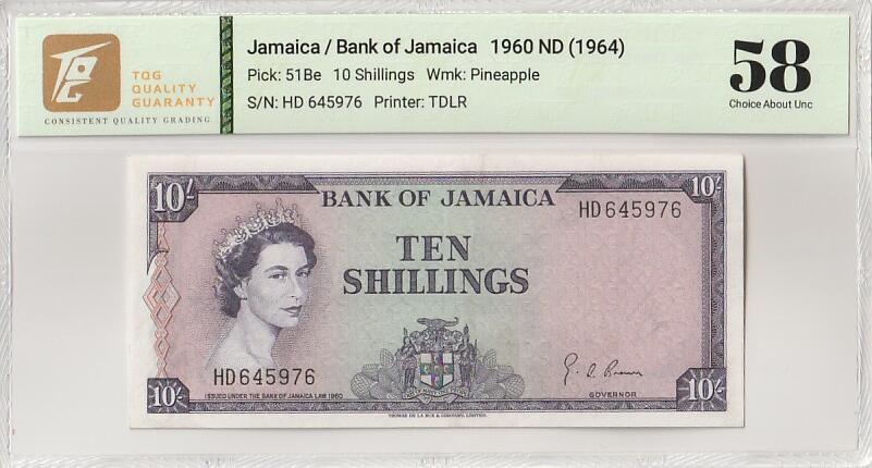 2026纸币1 牙买加1964年10先令