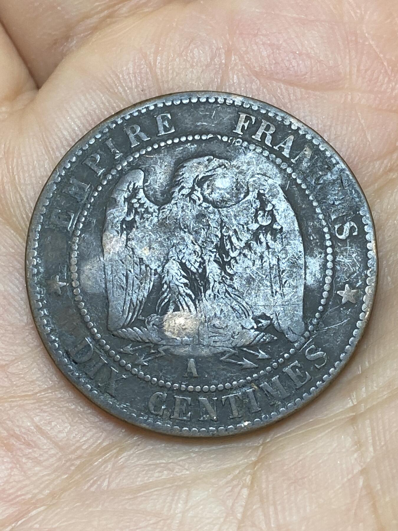 2026年第十场(总第一百七十九场）外国好品散币场(免佣金) 少见加盖改刻币–英国🇬🇧梨牌香皂广告币(约1880–1890年，为规避英国禁止污损君主肖像的法律，购法国10生丁铜币（与英便士同尺寸），法兰西第二帝国1860年A版10生丁–改刻Pears Soap加粗字样)