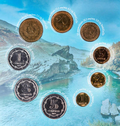 【俄甄集藏】“万象更新、马呈祥瑞”迎新春俄甄精品场-2026年(047)01-21 星期三 晚 19:30 全场包邮 - 塔吉克斯坦2019年1迪拉姆-5索姆册装硬币9没全套，少见