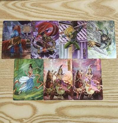 光影卡牌第28期，各家亲签，各家套卡，持续收拍品 - 重绣水浒粗闪特卡7张，黄肚兜三娘＋红肚兜三娘＋红肚兜二娘