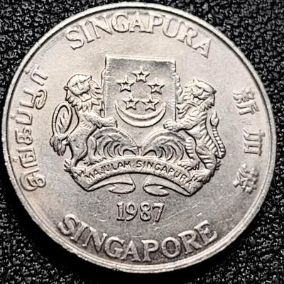 泉币菌-第171场- 精品福利场 - 1987 高币值 新加坡20分 绒球花 高盾徽版 直径21.36mm