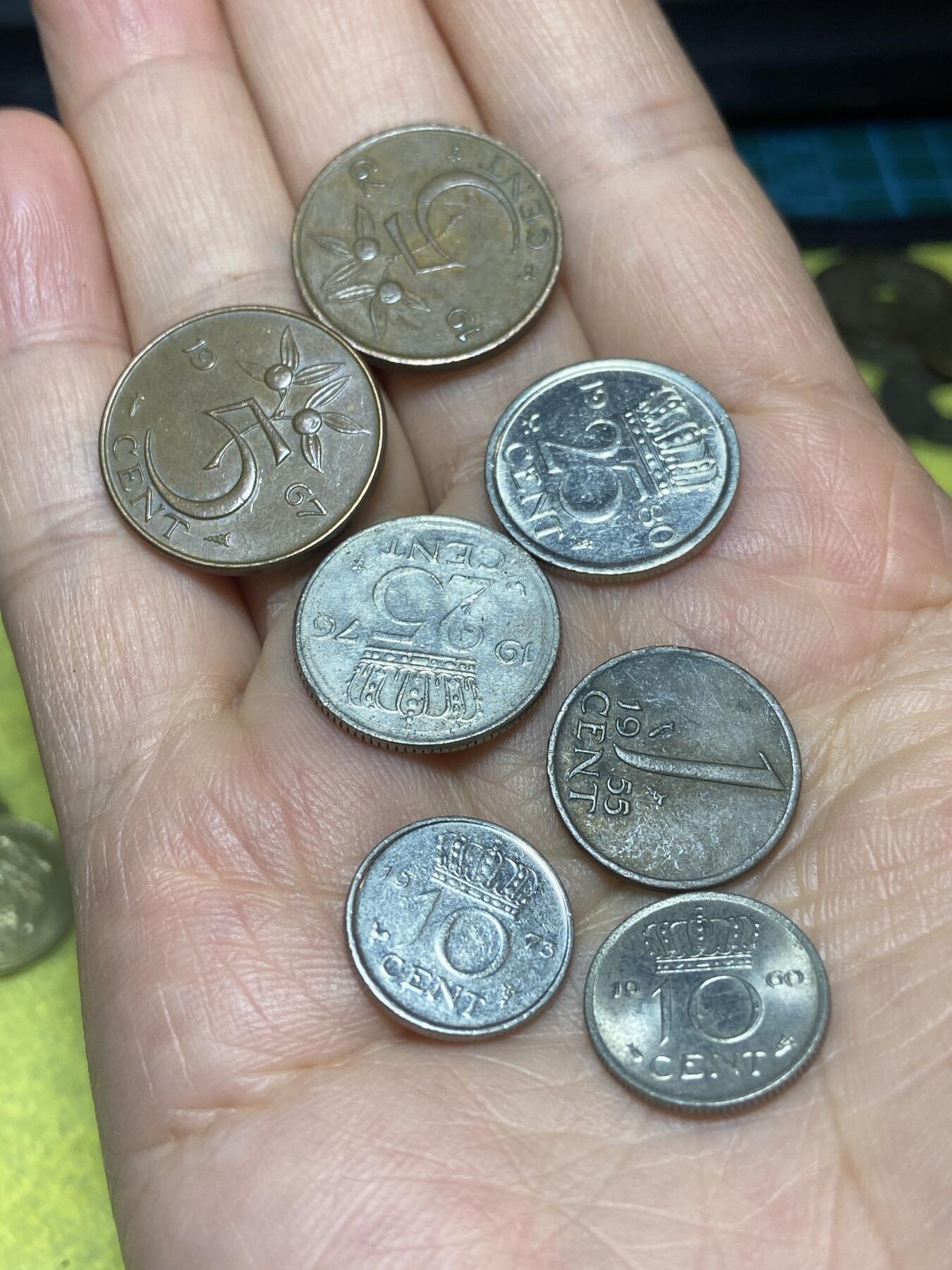 2026年第十场(总第一百七十九场）外国好品散币场(免佣金) 荷兰🇳🇱7枚：1967年79年5分，1976年80年25分，55年1分，60年73年10分(朱丽安娜女王时期)