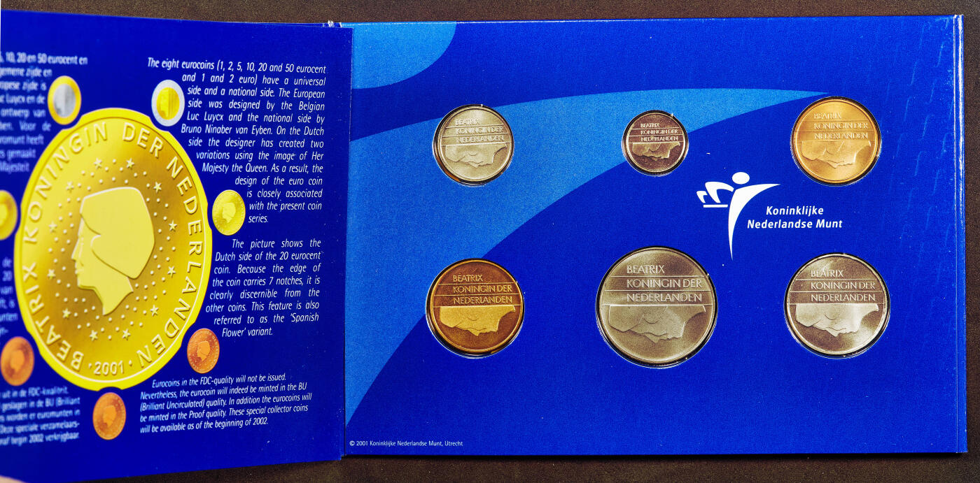 【俄甄集藏】“万象更新、马呈祥瑞”迎新春俄甄精品场-2026年(047)01-21 星期三 晚 19:30 全场包邮 荷兰1999-2001年贝娅特丽克丝女王5分-5盾册装硬币3套，最后的荷兰盾