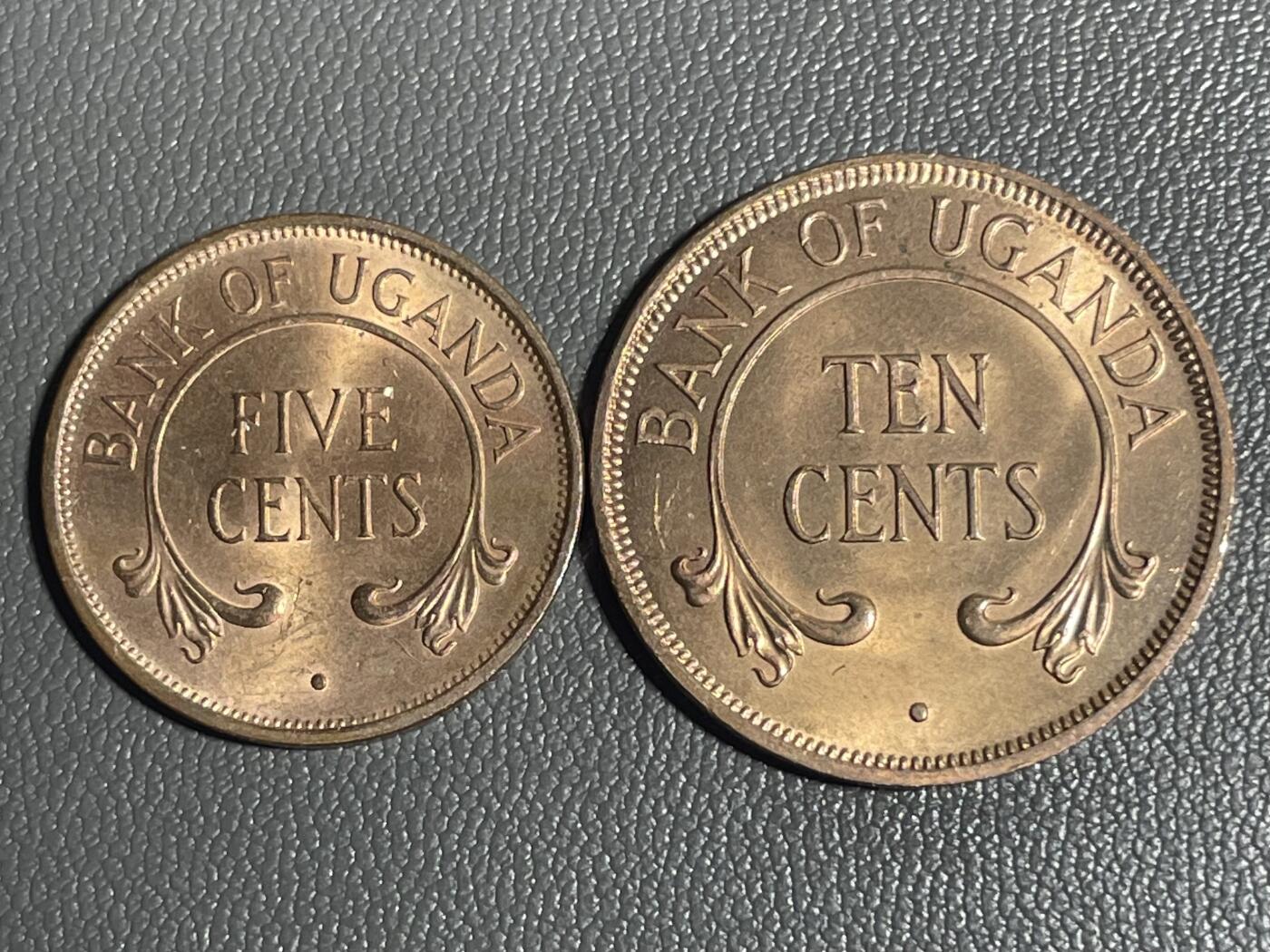回流0120 全新 乌干达60年代5、10分青铜币