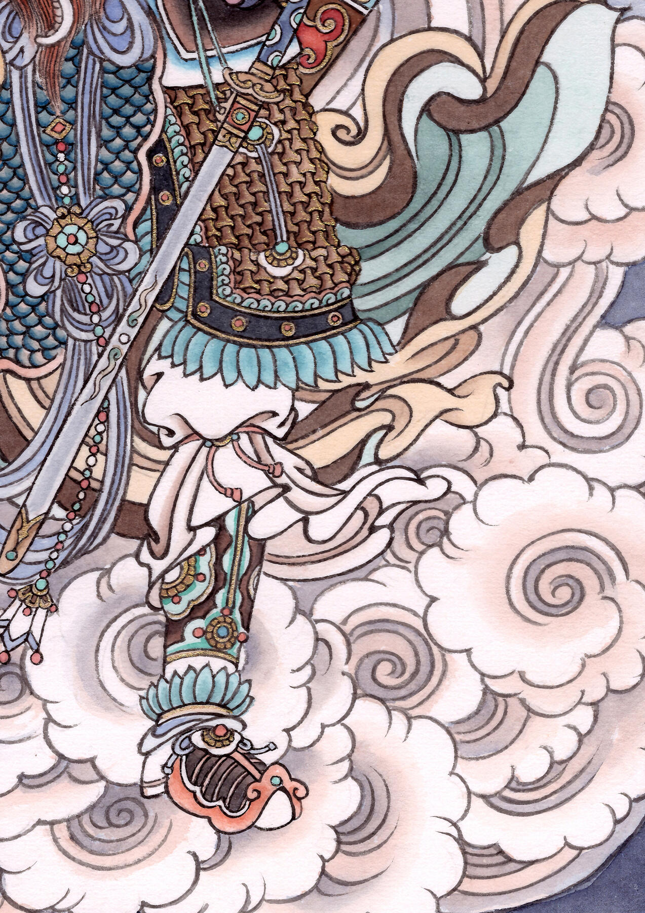 白泽拍卖卡牌手绘专场第31期（岁寒知松柏 春意已可期） 2025 冯涛手绘画 二郎神杨戬 已装裱 尺寸：内30.5cm*45cm 外39cm*83cm  冯涛亲签