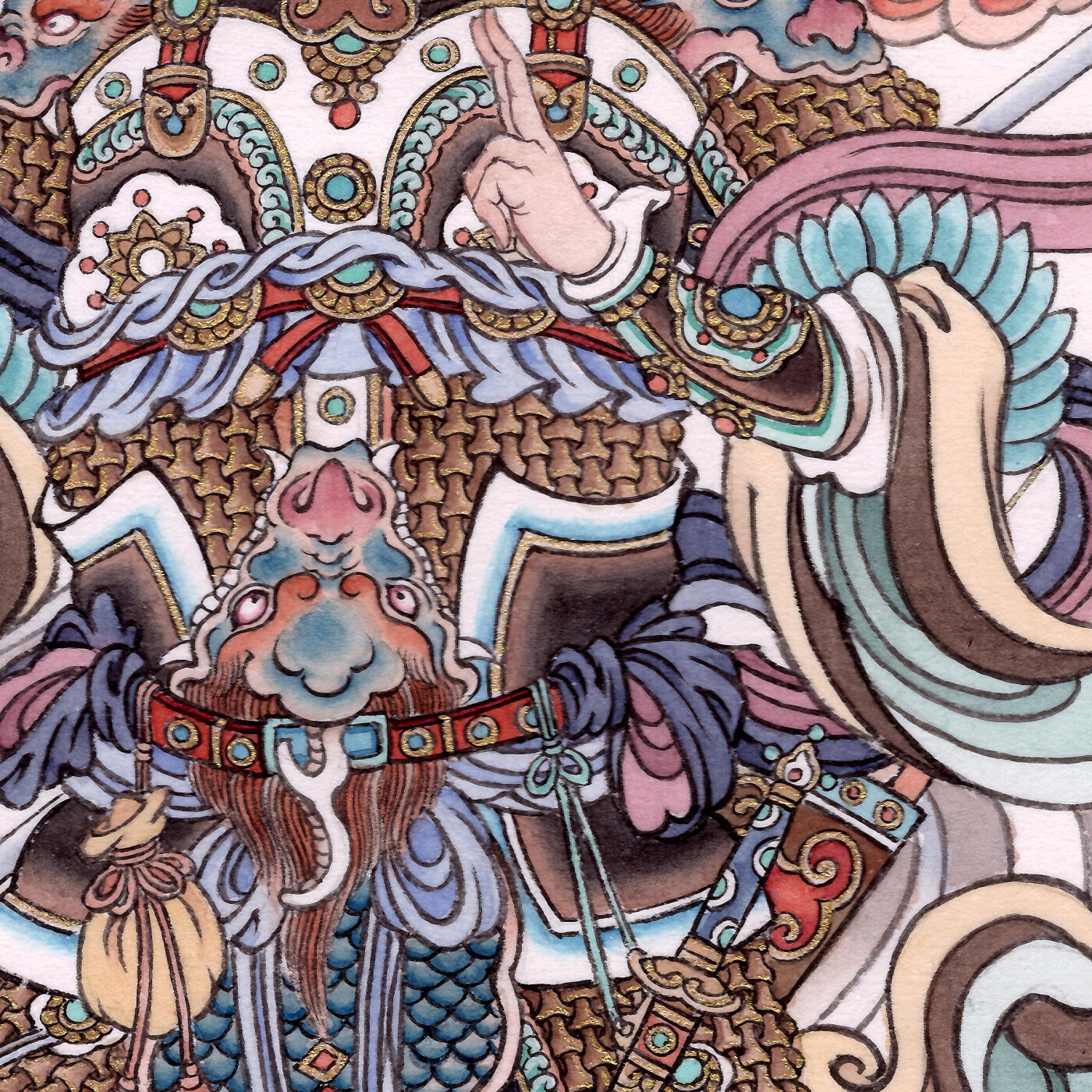 白泽拍卖卡牌手绘专场第31期（岁寒知松柏 春意已可期） 2025 冯涛手绘画 二郎神杨戬 已装裱 尺寸：内30.5cm*45cm 外39cm*83cm  冯涛亲签