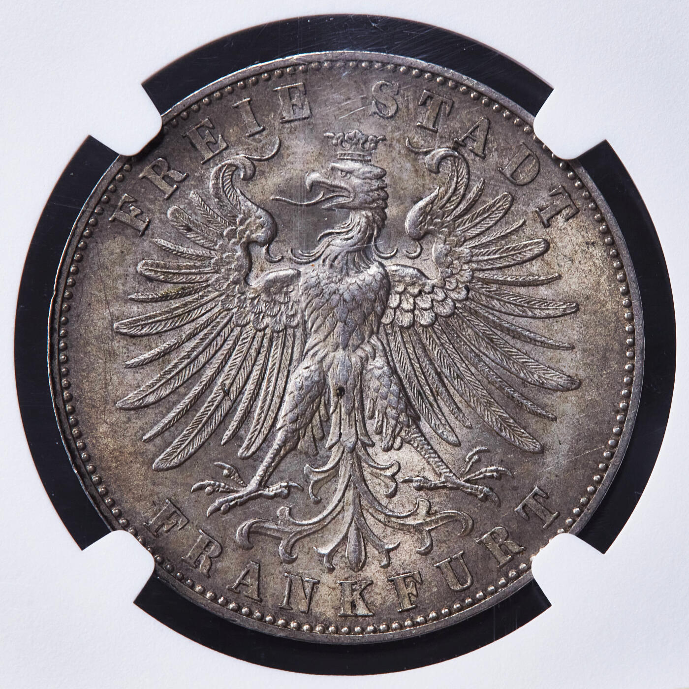 【俄甄集藏】“万象更新、马呈祥瑞”迎新春俄甄精品场-2026年(047)01-21 星期三 晚 19:30 全场包邮 德国1862年法兰克福射击节1泰勒银币，NGC MS63，黄油酱彩，原光品相，热门品种