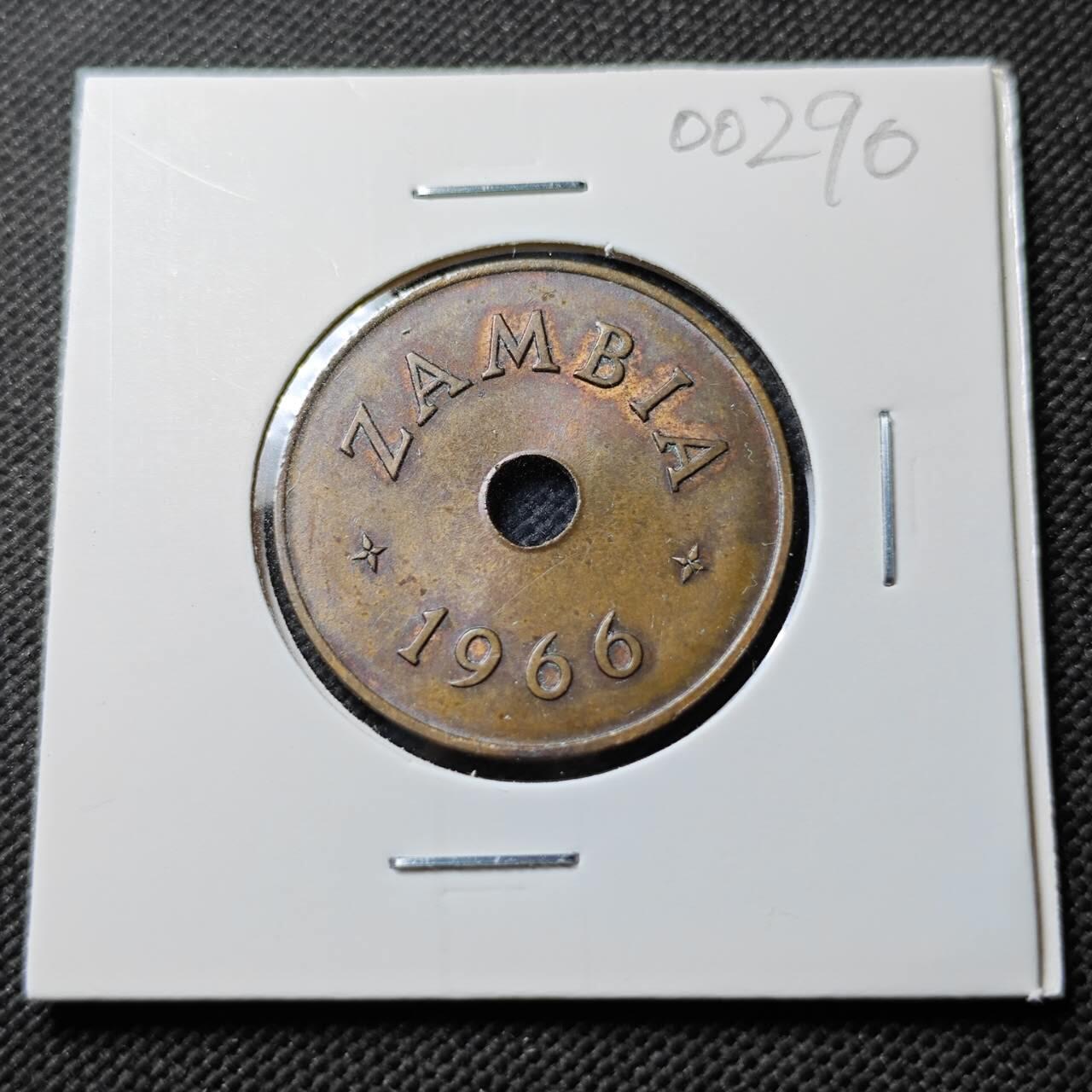 KK钱币收藏小铺  第400期  百期特拍（四拍之四）2月预留时间 周末发货  1966赞比亚1便士铜币 退光状态
