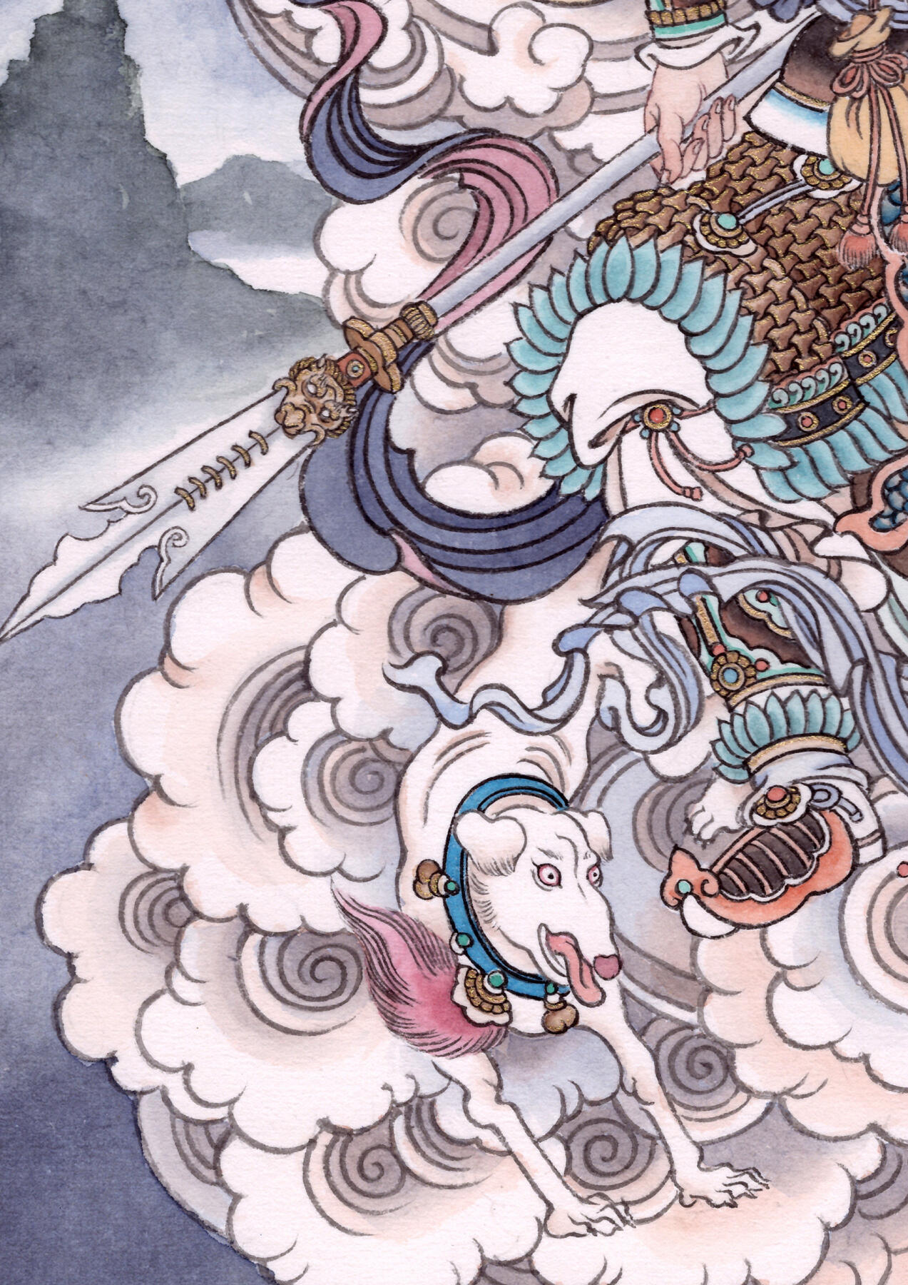 白泽拍卖卡牌手绘专场第31期（岁寒知松柏 春意已可期） 2025 冯涛手绘画 二郎神杨戬 已装裱 尺寸：内30.5cm*45cm 外39cm*83cm  冯涛亲签