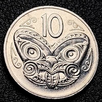 泉币菌-第171场- 精品福利场 - 英属新西兰 10分硬币 毛利人面具 伊丽莎白二世 女王24mm