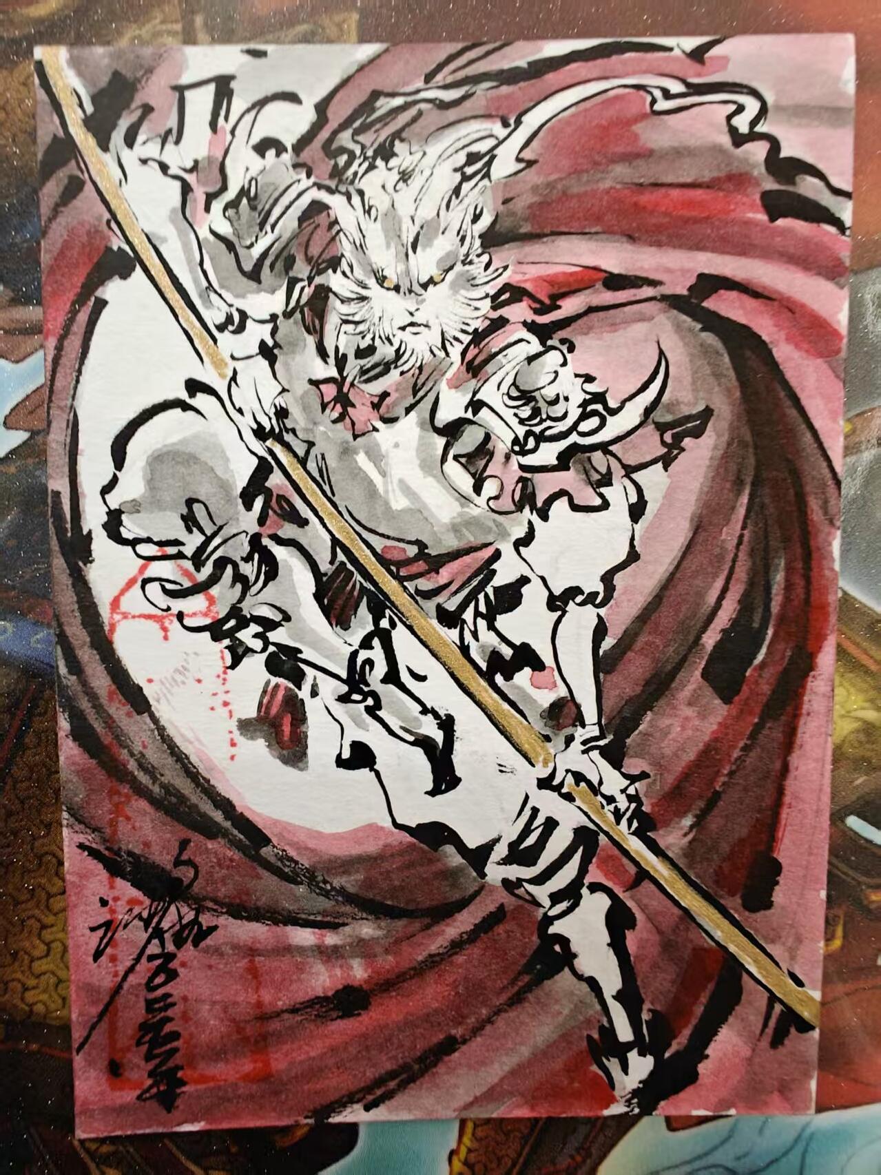 寸草不生拍卖第十八期  沈鑫手绘 孙悟空 正常卡片尺寸 十分好看