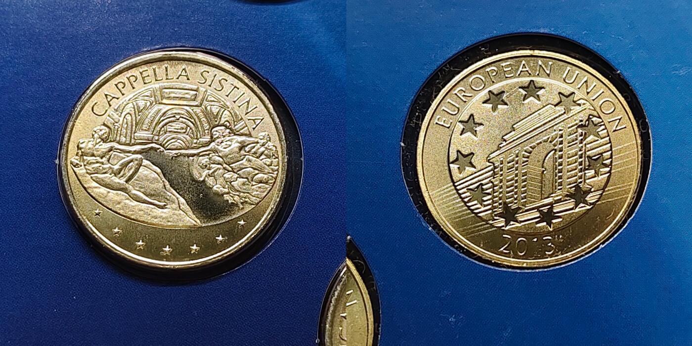 【全场包邮】纯粹捡漏拍497场-持续更新中 梵蒂冈2013年封装5枚欧元各材质样币套币