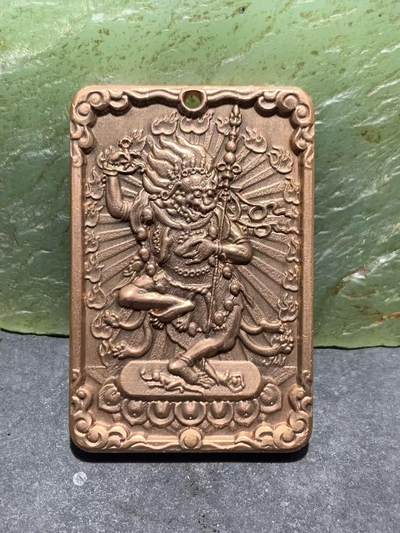 精美紫铜狮面空行母护身牌一个， - 精美紫铜狮面空行母护身牌一个，