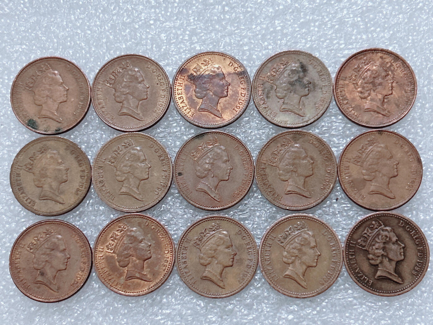 第一海外回流一元起拍收藏 散集专场  第294期 英国1便士硬币 15枚 高冠女王版