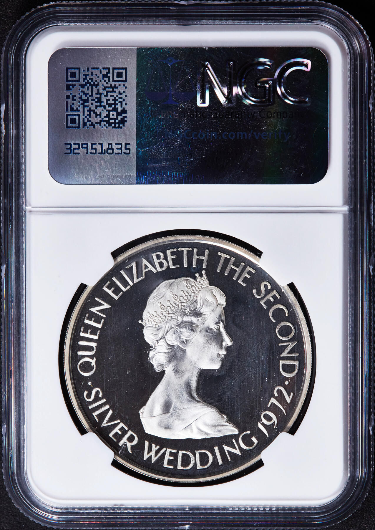 【俄甄集藏】“万象更新、马呈祥瑞”迎新春俄甄精品场-2026年(047)01-21 星期三 晚 19:30 全场包邮 英属泽西岛1972年纪念伊丽莎白二世银婚2镑50便士欧洲龙虾精制大银币，NGC PF66UC，重：27,1克，925银，发行量：1500枚，十分稀少的品种