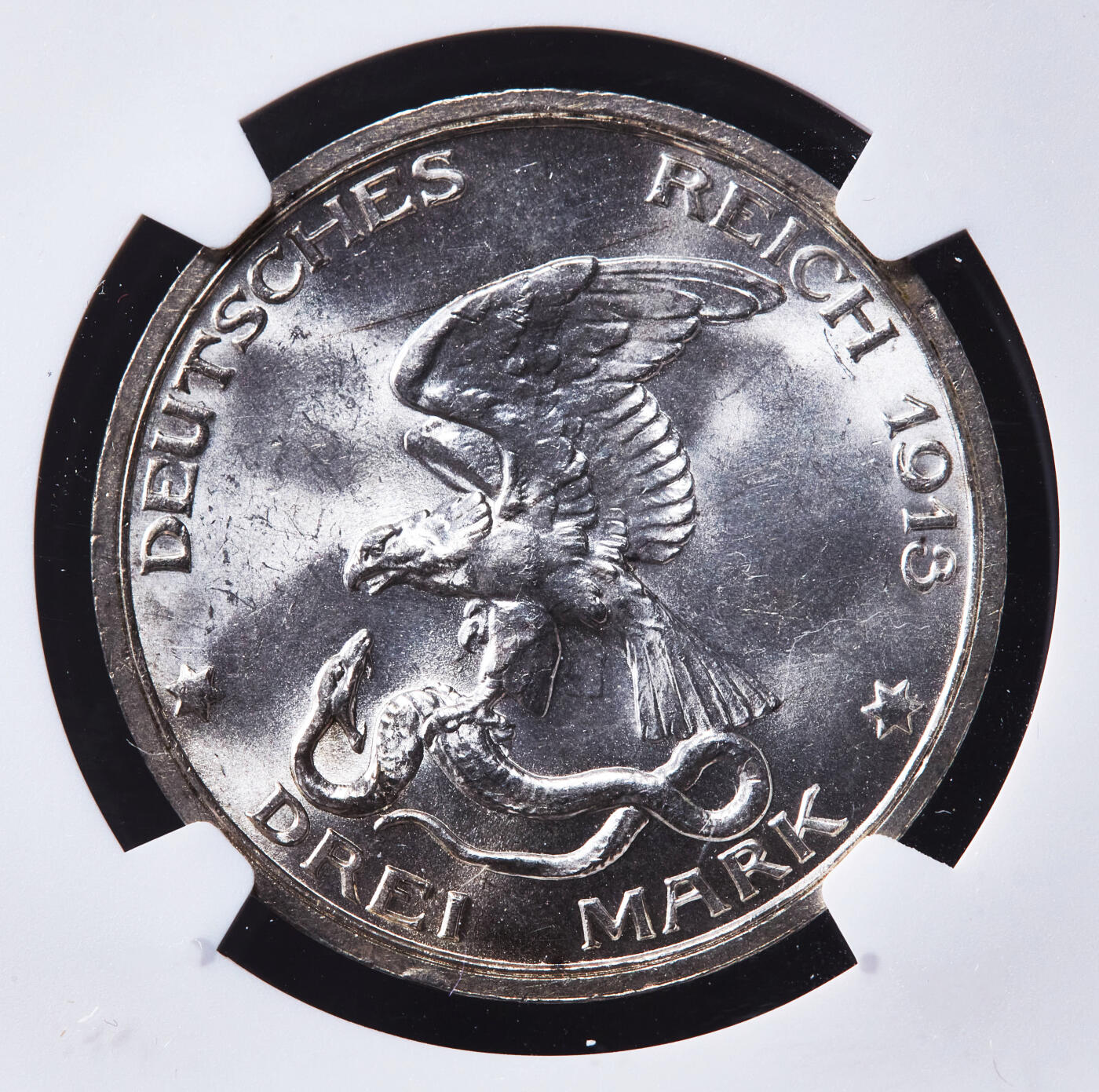 【俄甄集藏】“万象更新、马呈祥瑞”迎新春俄甄精品场-2026年(047)01-21 星期三 晚 19:30 全场包邮 德国普鲁士1913年A版反法战争胜利百年2、3马克银币2枚一套，NGC MS63，转光品相