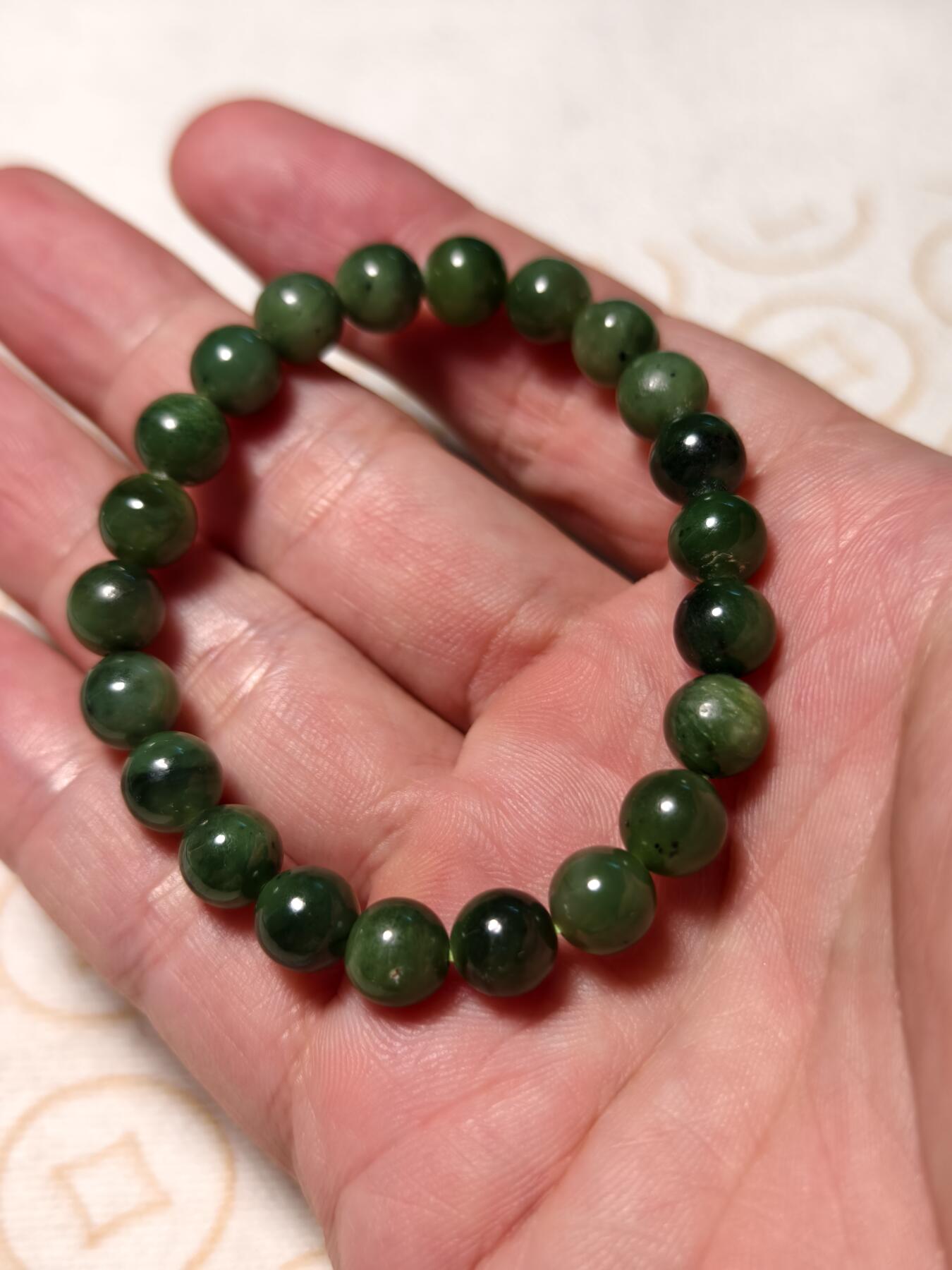 抚柳草堂-第九期章牌钱币（大寒专场） 奖章勋章限时免佣 满百包邮 放漏专场 和田玉碧玉手串 珠径8mm 碧玉颜色不错个别珠子有瑕疵