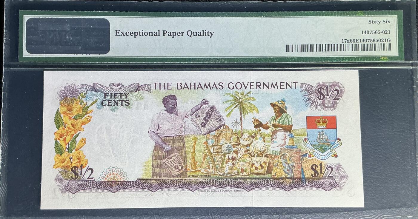 【礼羽收藏】🌏世界钱币拍卖第121期 巴哈马1/2元 1965年 首发A冠 政府版 PMG66