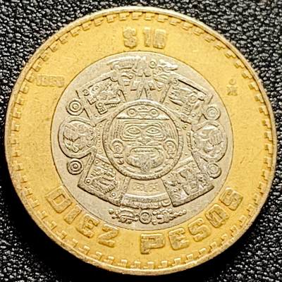 泉币菌-第171场- 精品福利场 - 墨西哥10比索  玛雅文化图腾 双色28mm 