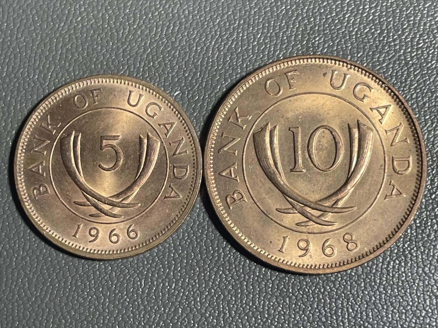 回流0120 全新 乌干达60年代5、10分青铜币