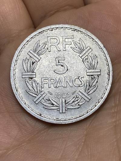 2026年第十场(总第一百七十九场）外国好品散币场(免佣金) - 法兰西第四共和国1945年5法郎(Open9–开口9版，首发年)