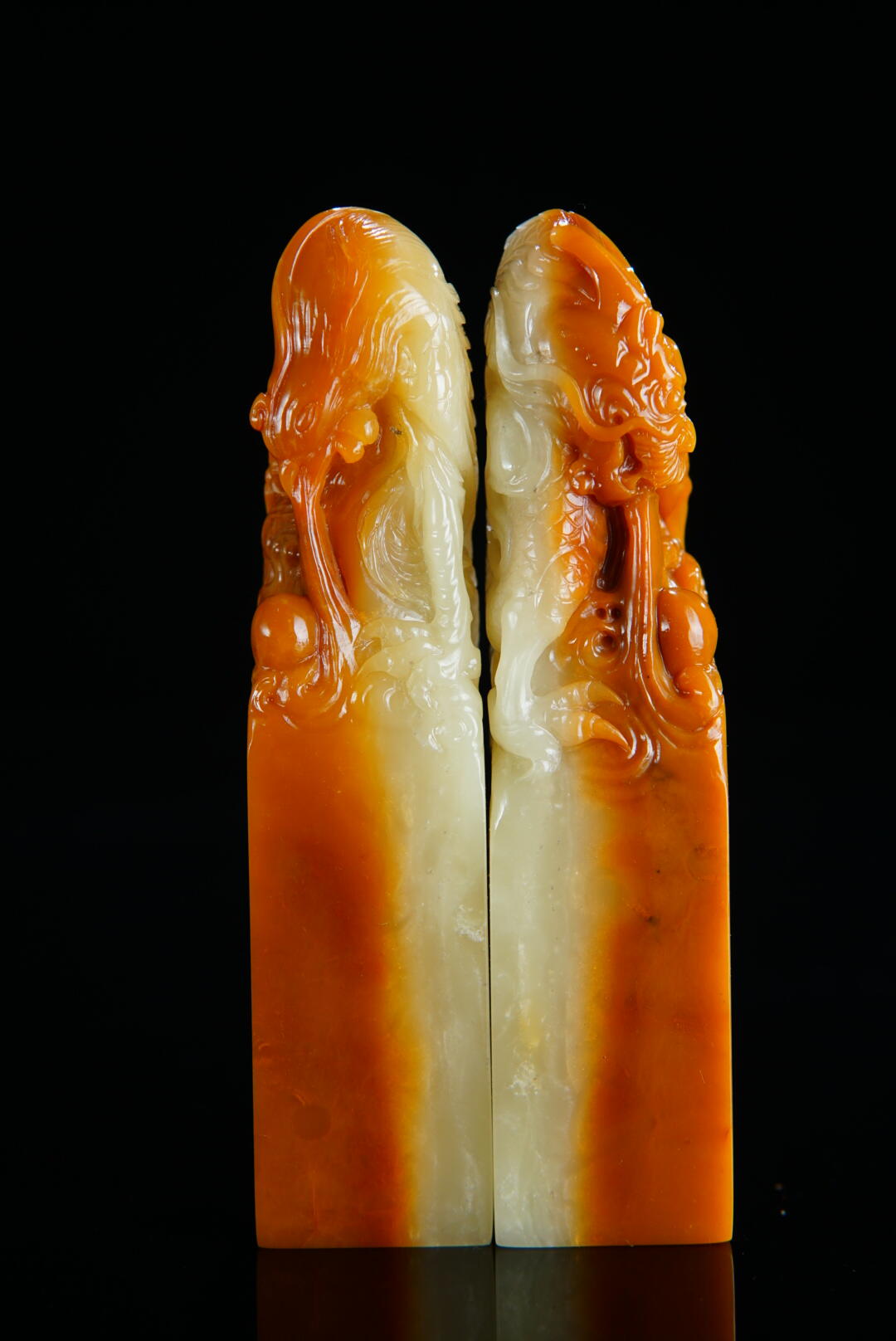 方寸藏珍·寿山田黄印章专场（二） 寿山夹板芙蓉石《龙凤呈祥》对章