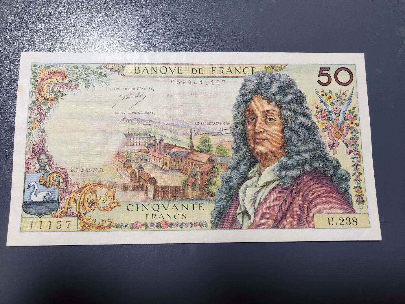 1月17号晚上8点 外国纸币自动截拍第8场 法国50 极美品有点黄斑
