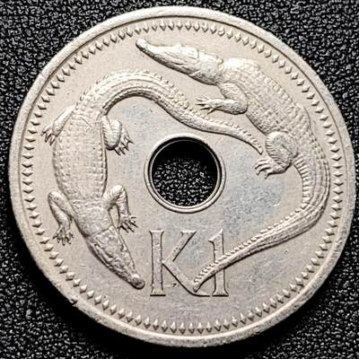 泉币菌-第171场- 精品福利场 - 鳄鱼-大洋洲-巴布亚新几内亚-1975年-1基纳镍币 中孔 大版  33mm