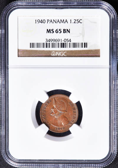 【俄甄集藏】“万象更新、马呈祥瑞”迎新春俄甄精品场-2026年(047)01-21 星期三 晚 19:30 全场包邮 - 巴拿马1940年1.25分铜币，NGC MS65，转光品相，顶级状态