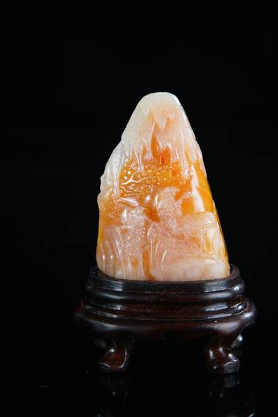 方寸藏珍·寿山田黄印章专场（二） - 寿山银裹金田黄石《行旅图》摆件