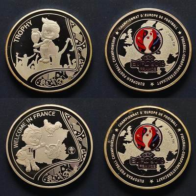 【全场包邮】纯粹捡漏拍496场-持续更新中 - 【纪念章】欧足联授权发行法国欧洲杯彩色精制纪念章2枚一组-含证书