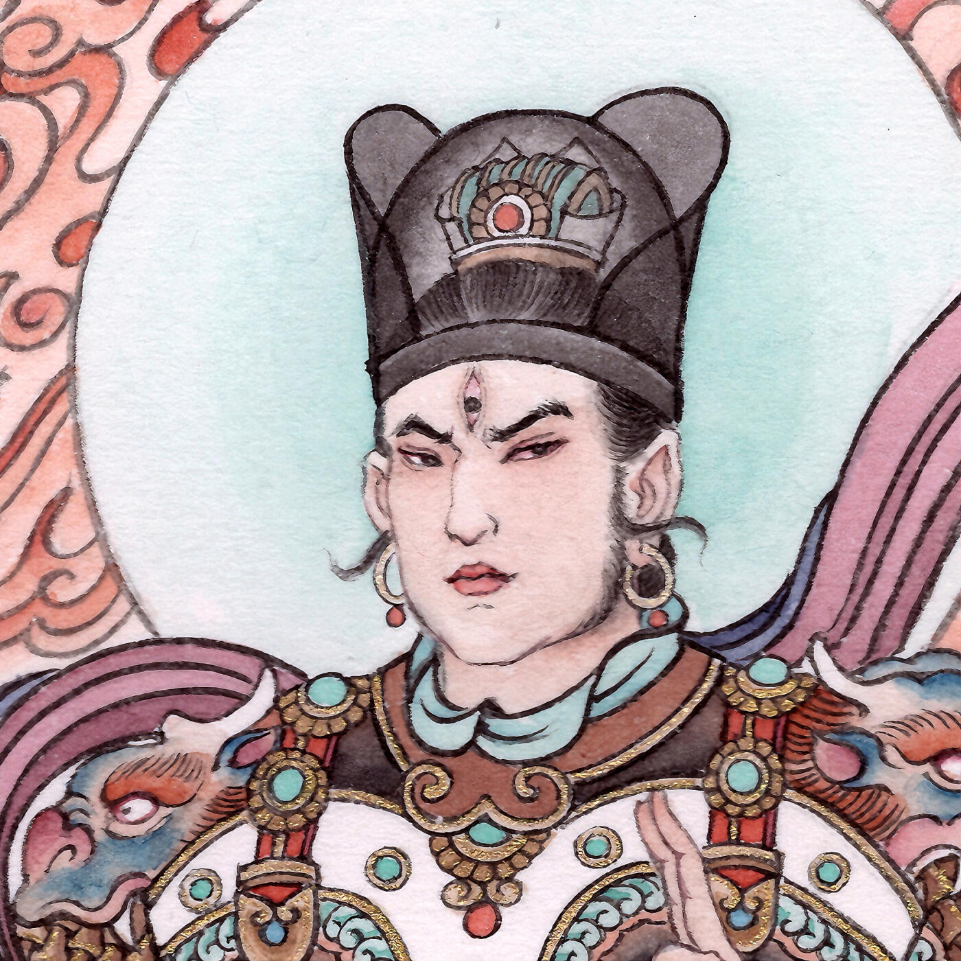 白泽拍卖卡牌手绘专场第31期（岁寒知松柏 春意已可期） 2025 冯涛手绘画 二郎神杨戬 已装裱 尺寸：内30.5cm*45cm 外39cm*83cm  冯涛亲签