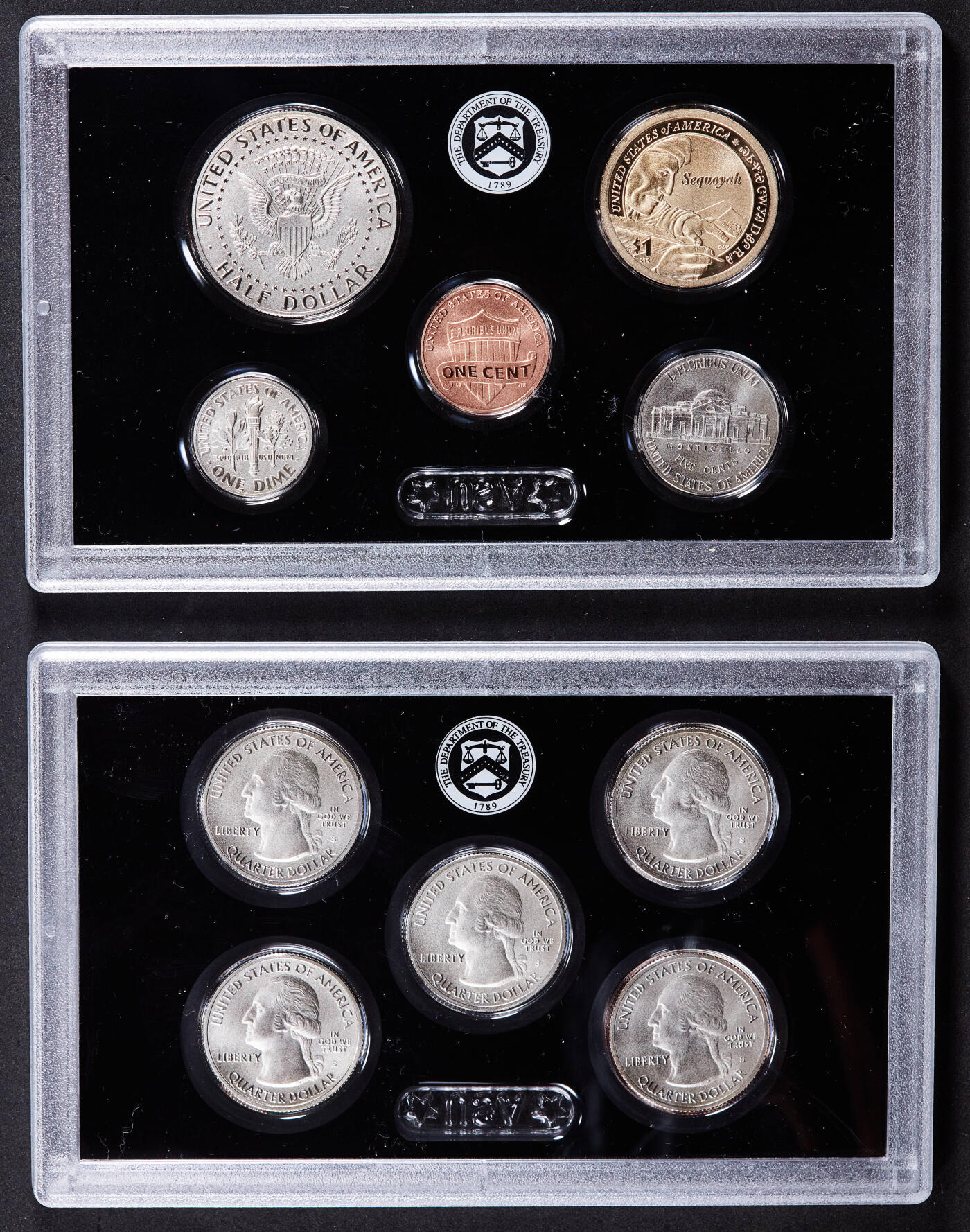 【俄甄集藏】“万象更新、马呈祥瑞”迎新春俄甄精品场-2026年(047)01-21 星期三 晚 19:30 全场包邮 美国2017年财政部发行纪念美国造币厂成立225周年全新纪念硬币10枚套，原盒封装